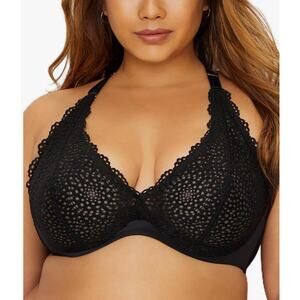 Curvy Couture Women's Plus Size Crochet Bralette, Black - 40DDD NWOT